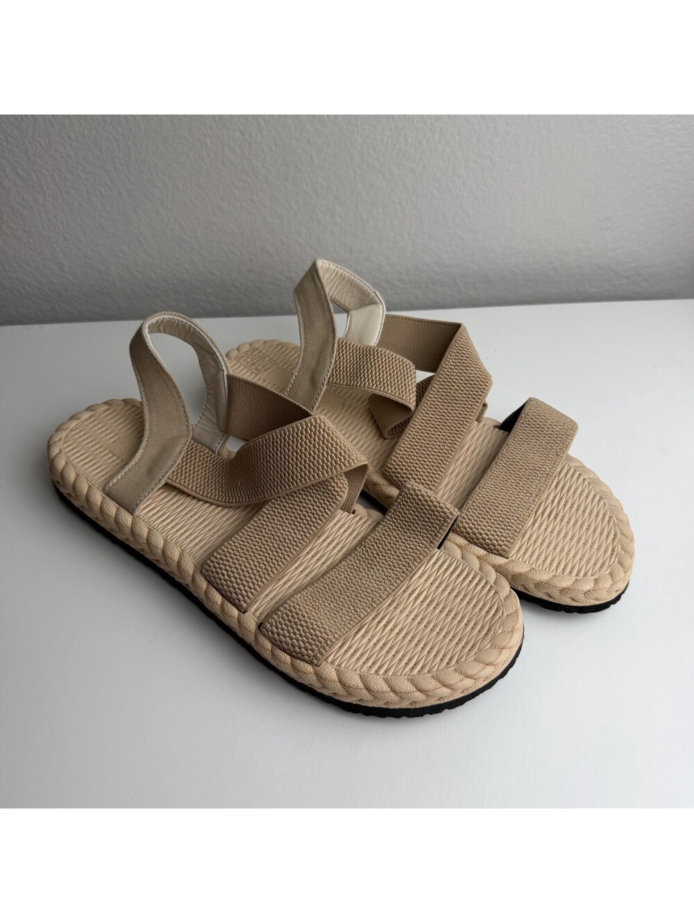 Women’s Beige Sandals US 11 EU 42 Comfort Strappy Elastic Cushioned Foam